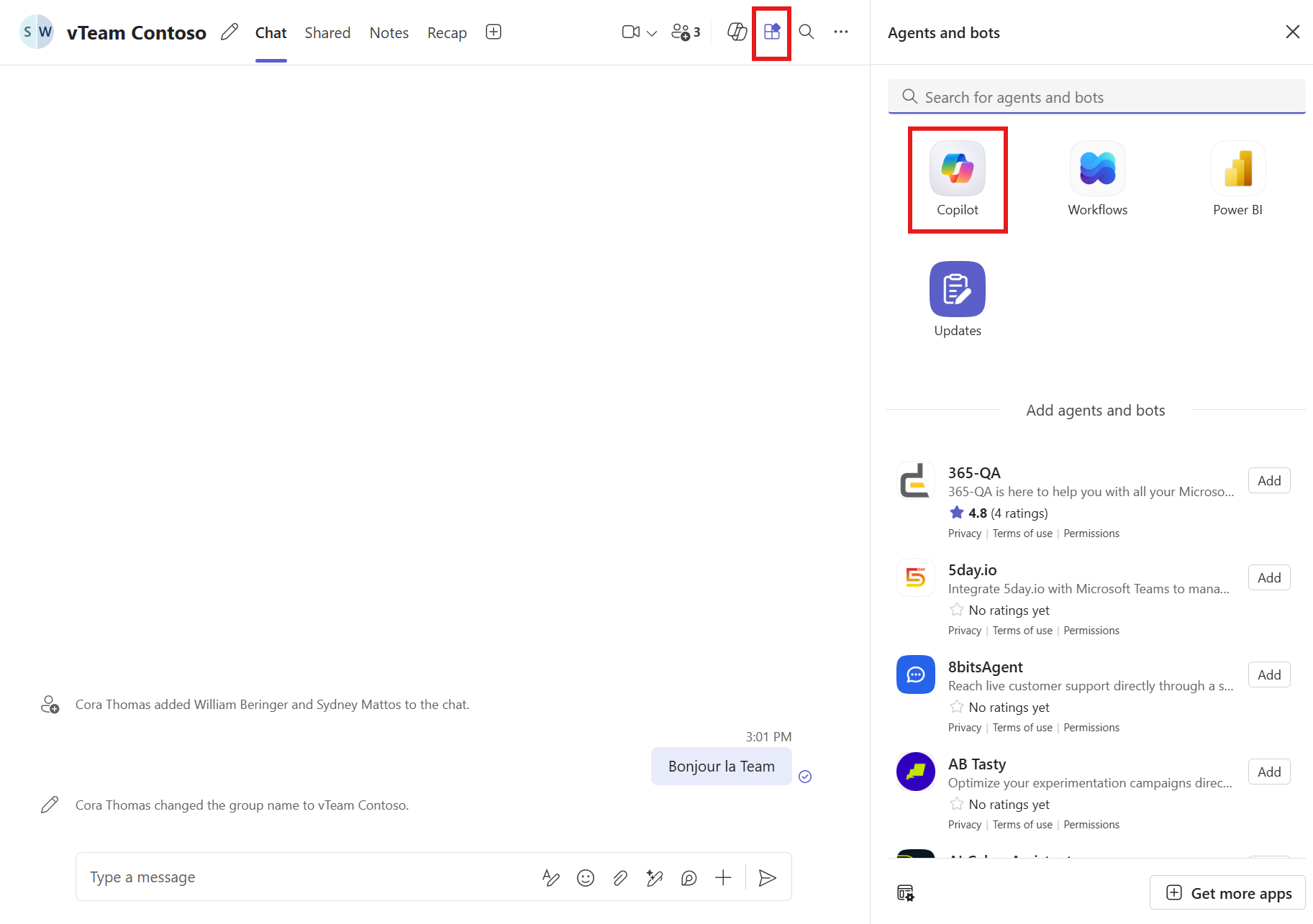 Add Copilot to a Teams conversation : étape 2