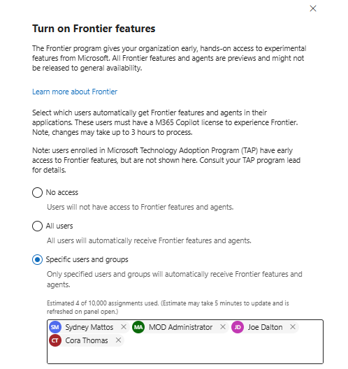 Le programme Frontier : l'accès anticipé de Microsoft 365 Copilot : étape 5