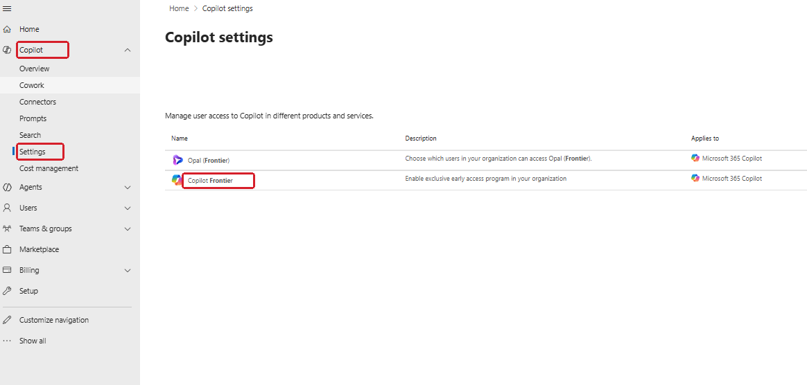 Le programme Frontier : l'accès anticipé de Microsoft 365 Copilot : étape 4