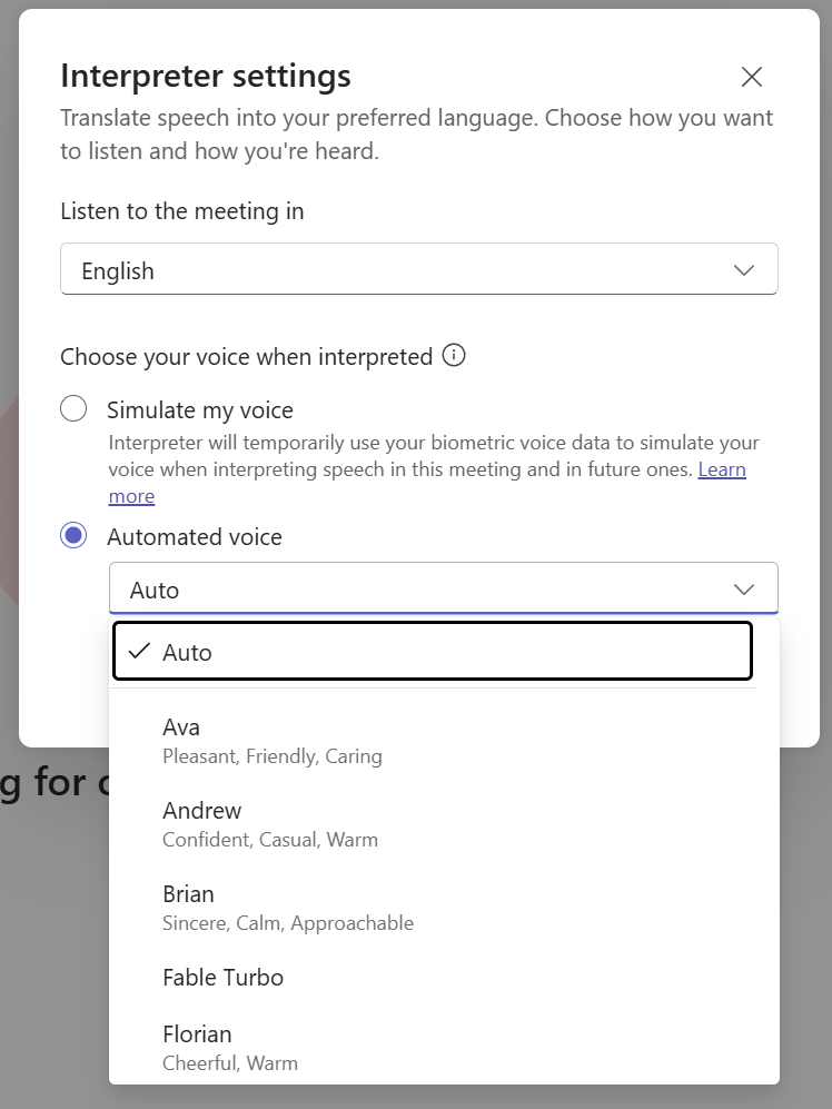 Interpreter: the real-time interpreter for your Teams meetings : étape 3