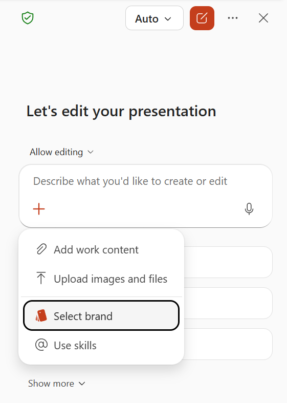 Use a brand kit from Copilot in PowerPoint : étape 2
