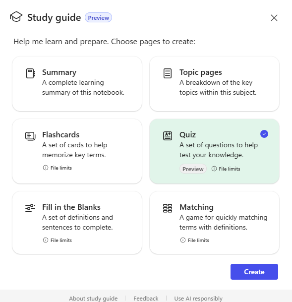 Study guide in Copilot Notebooks: turn your sources into learning material : étape 2