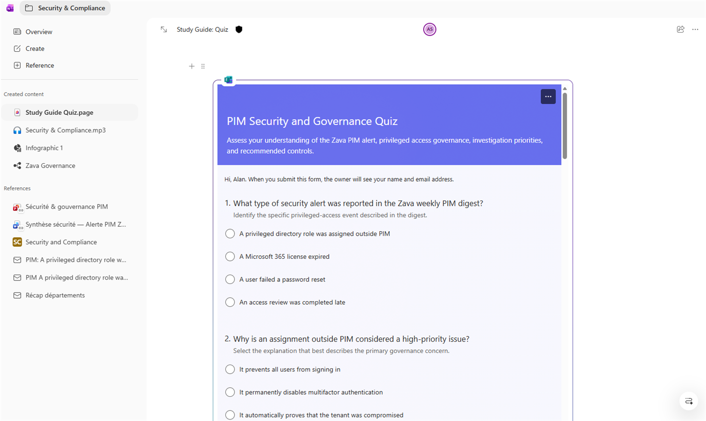 Study guide in Copilot Notebooks: turn your sources into learning material : étape 4